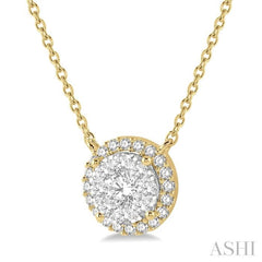 1/2 Ctw Circular Round Cut Diamond Lovebright Pendant With Chain in 14K Yellow and White Gold 1/2 Ctw Circular Round Cut Diamond Lovebright Pendant With Chain in 14K Yellow and White Gold