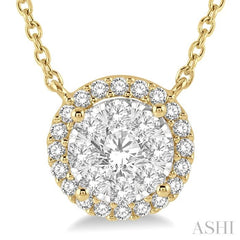 1/2 Ctw Circular Round Cut Diamond Lovebright Pendant With Chain in 14K Yellow and White Gold 1/2 Ctw Circular Round Cut Diamond Lovebright Pendant With Chain in 14K Yellow and White Gold