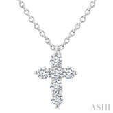 1/6 Ctw Round Cut Diamond Christian Cross 6-Stone Fashion Pendant With Chain in 14K White Gold