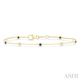 1.8 MM Sapphire and 1/10 Ctw Bezel Set Round Cut Diamond Precious Gemstone Station Bracelet in 14K Yellow Gold