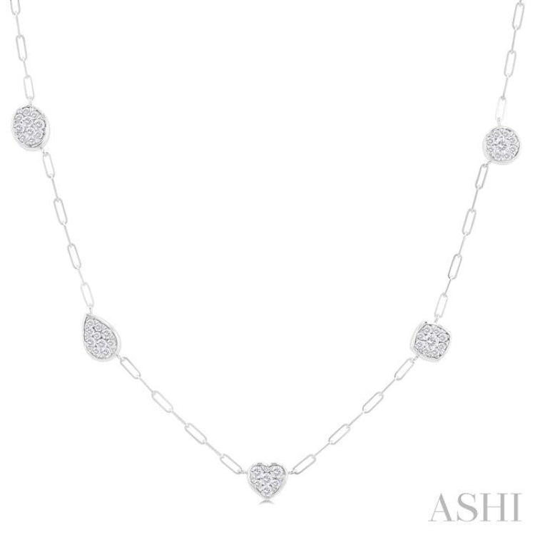 3/4 Ctw Lovebright Mixed Shape Mount Round Cut Diamond Station Necklace in 14K White Gold 3/4 Ctw Lovebright Mixed Shape Mount Round Cut Diamond Station Necklace in 14K White Gold