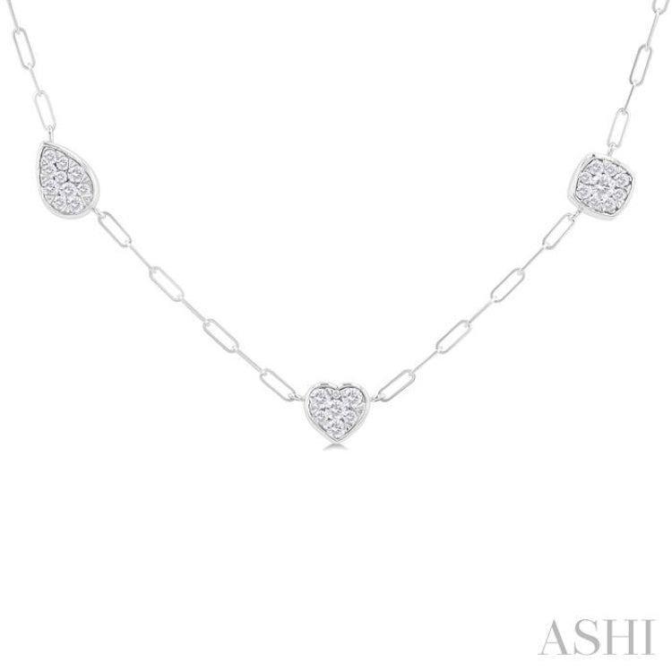 3/4 Ctw Lovebright Mixed Shape Mount Round Cut Diamond Station Necklace in 14K White Gold 3/4 Ctw Lovebright Mixed Shape Mount Round Cut Diamond Station Necklace in 14K White Gold