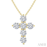 1 1/2 Ctw Round Cut Diamond Christian Cross 6-Stone Fashion Pendant With Chain in 14K Yellow Gold