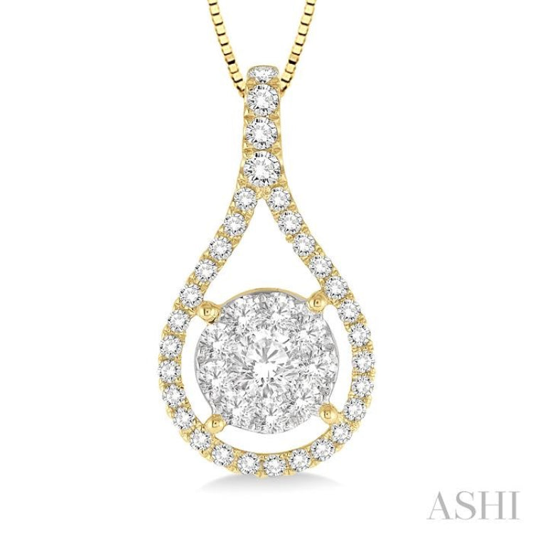 5/8 Ctw Lovebright Round Cut Diamond Pendant in 14K Yellow and White Gold with Chain 5/8 Ctw Lovebright Round Cut Diamond Pendant in 14K Yellow and White Gold with Chain