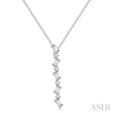 1/3 Ctw Zig-Zag Baguette and Round Cut Diamond Pendant With Chain in 14K White Gold