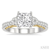 1/3 Ctw Cushion Shape Tri Mount Round Cut Diamond Semi-Mount Engagement Ring in 14K White and Yellow Gold