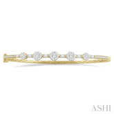 1 1/10 Ctw Lovebright Circular Mounts Baguette & Round Cut Diamond Bangle in 14K Yellow and White Gold