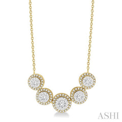 3/4 Ctw Circular Mount Lovebright Round Cut Diamond Necklace in 14K Yellow & White Gold 3/4 Ctw Circular Mount Lovebright Round Cut Diamond Necklace in 14K Yellow & White Gold