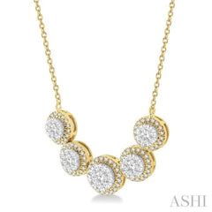 3/4 Ctw Circular Mount Lovebright Round Cut Diamond Necklace in 14K Yellow & White Gold 3/4 Ctw Circular Mount Lovebright Round Cut Diamond Necklace in 14K Yellow & White Gold
