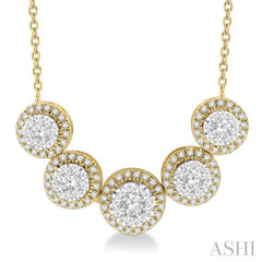 3/4 Ctw Circular Mount Lovebright Round Cut Diamond Necklace in 14K Yellow & White Gold 3/4 Ctw Circular Mount Lovebright Round Cut Diamond Necklace in 14K Yellow & White Gold