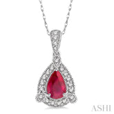 6x4 MM Pear Shape Ruby and 1/10 Ctw Round Cut Diamond Pendant in 14K White Gold with Chain