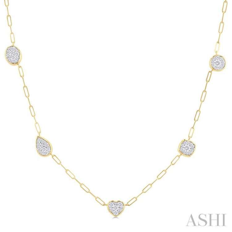 3/4 Ctw Lovebright Mixed Shape Mount Round Cut Diamond Station Necklace in 14K Yellow and White Gold 3/4 Ctw Lovebright Mixed Shape Mount Round Cut Diamond Station Necklace in 14K Yellow and White Gold