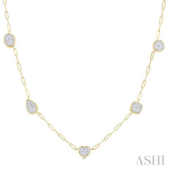 3/4 Ctw Lovebright Mixed Shape Mount Round Cut Diamond Station Necklace in 14K Yellow and White Gold 3/4 Ctw Lovebright Mixed Shape Mount Round Cut Diamond Station Necklace in 14K Yellow and White Gold