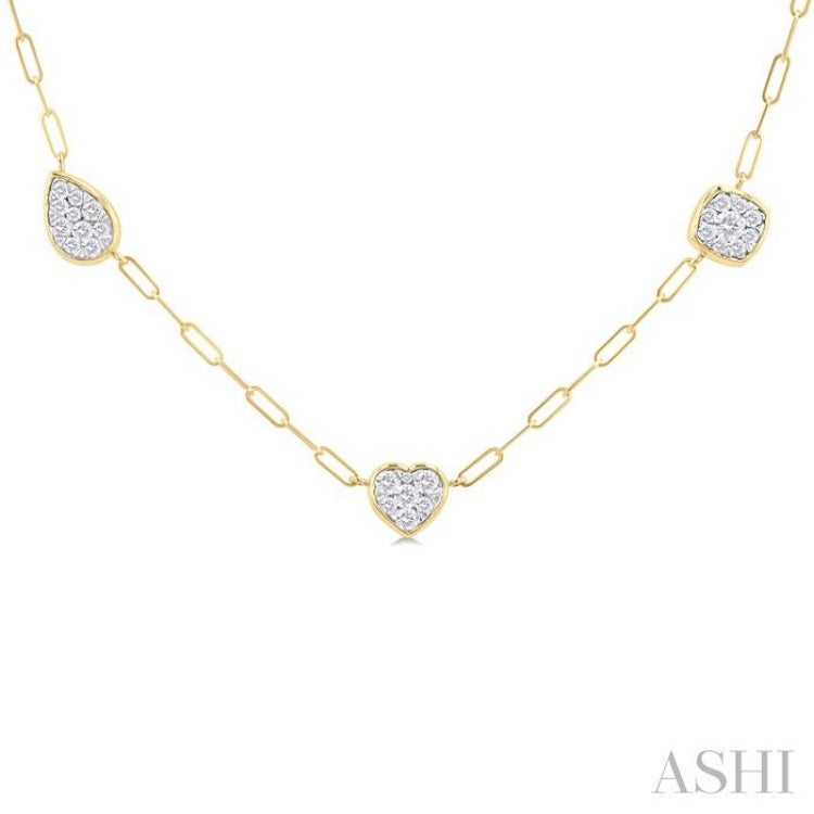 3/4 Ctw Lovebright Mixed Shape Mount Round Cut Diamond Station Necklace in 14K Yellow and White Gold 3/4 Ctw Lovebright Mixed Shape Mount Round Cut Diamond Station Necklace in 14K Yellow and White Gold