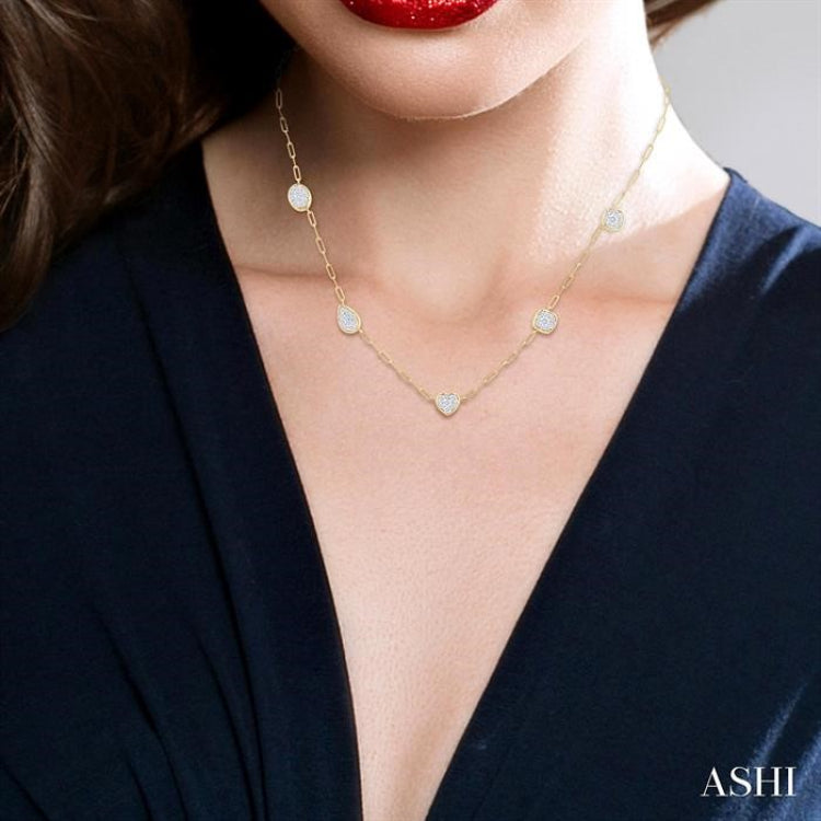 3/4 Ctw Lovebright Mixed Shape Mount Round Cut Diamond Station Necklace in 14K Yellow and White Gold 3/4 Ctw Lovebright Mixed Shape Mount Round Cut Diamond Station Necklace in 14K Yellow and White Gold