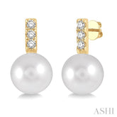 7 MM Cultured Pearls and 1/10 Ctw Round Cut Diamond Earrings in 10K Yellow Gold