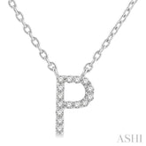 1/20 Ctw Initial 'P' Round Cut Diamond Pendant With Chain in 10K White Gold