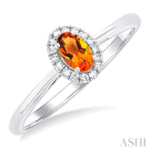 5x3 MM Oval Shape Citrine and 1/20 Ctw Single Cut Diamond Halo Semi-Precious Ring in 14K White Gold