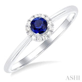 3.25 MM Round Sapphire and 1/20 Ctw Single Cut Diamond Halo Precious Ring in 10K White Gold