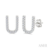 1/10 Ctw Initial 'U' Single Cut Diamond Earrings in 10K White Gold
