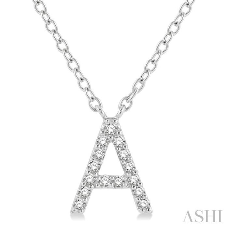 1/20 Ctw Initial 'A' Round Cut Diamond Pendant With Chain in 14K White Gold 1/20 Ctw Initial 'A' Round Cut Diamond Pendant With Chain in 14K White Gold
