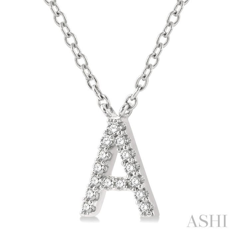 1/20 Ctw Initial 'A' Round Cut Diamond Pendant With Chain in 14K White Gold 1/20 Ctw Initial 'A' Round Cut Diamond Pendant With Chain in 14K White Gold