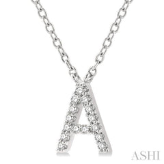 1/20 Ctw Initial 'A' Round Cut Diamond Pendant With Chain in 14K White Gold 1/20 Ctw Initial 'A' Round Cut Diamond Pendant With Chain in 14K White Gold