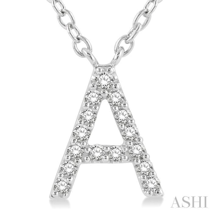 1/20 Ctw Initial 'A' Round Cut Diamond Pendant With Chain in 14K White Gold 1/20 Ctw Initial 'A' Round Cut Diamond Pendant With Chain in 14K White Gold