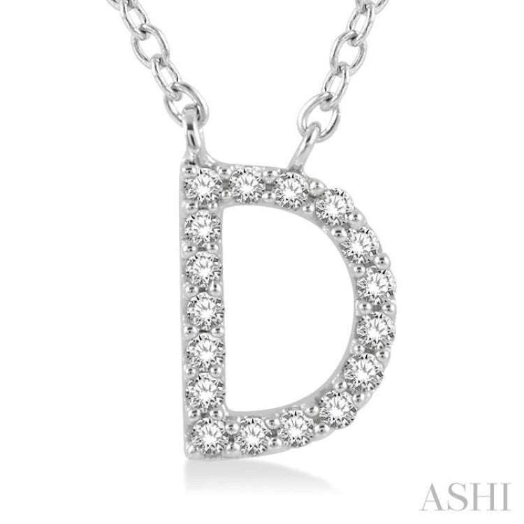1/20 Ctw Initial 'D' Round Cut Diamond Pendant With Chain in 10K White Gold 1/20 Ctw Initial 'D' Round Cut Diamond Pendant With Chain in 10K White Gold