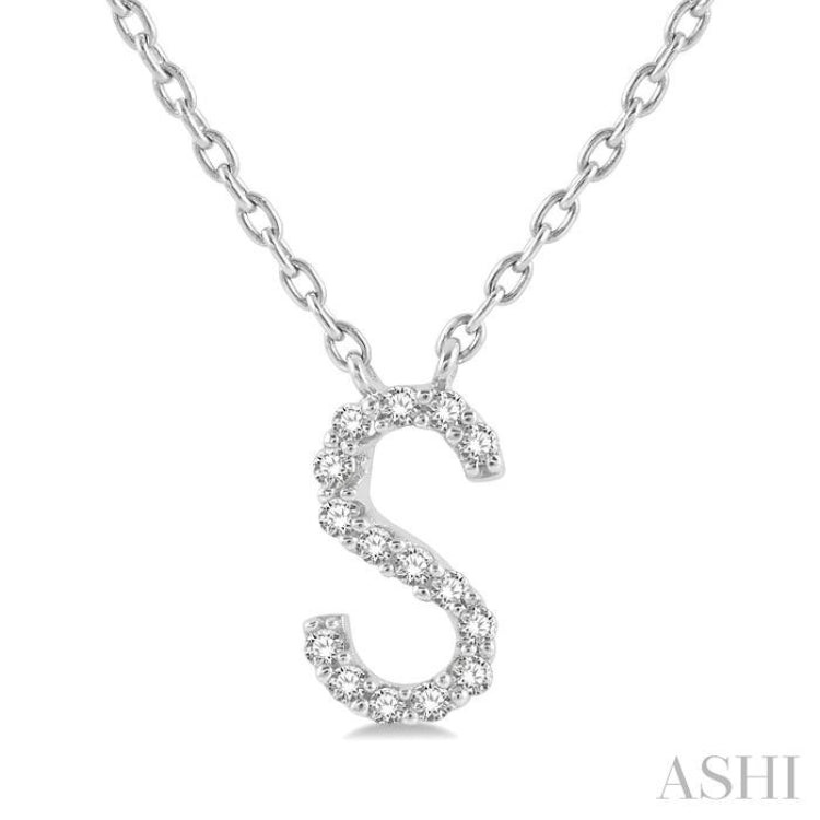 1/20 Ctw Initial 'S' Round Cut Diamond Pendant With Chain in 14K White Gold 1/20 Ctw Initial 'S' Round Cut Diamond Pendant With Chain in 14K White Gold