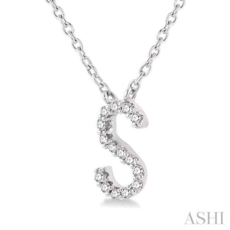 1/20 Ctw Initial 'S' Round Cut Diamond Pendant With Chain in 14K White Gold 1/20 Ctw Initial 'S' Round Cut Diamond Pendant With Chain in 14K White Gold