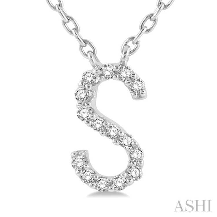1/20 Ctw Initial 'S' Round Cut Diamond Pendant With Chain in 14K White Gold 1/20 Ctw Initial 'S' Round Cut Diamond Pendant With Chain in 14K White Gold