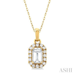 5x3 MM Octagonal Shape White Topaz and 1/20 Ctw Single Cut Diamond Halo Semi-Precious Pendant with Chain in 10K Yellow Gold 5x3 MM Octagonal Shape White Topaz and 1/20 Ctw Single Cut Diamond Halo Semi-Precious Pendant with Chain in 10K Yellow Gold