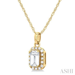 5x3 MM Octagonal Shape White Topaz and 1/20 Ctw Single Cut Diamond Halo Semi-Precious Pendant with Chain in 10K Yellow Gold 5x3 MM Octagonal Shape White Topaz and 1/20 Ctw Single Cut Diamond Halo Semi-Precious Pendant with Chain in 10K Yellow Gold