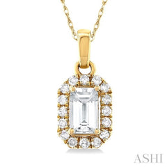 5x3 MM Octagonal Shape White Topaz and 1/20 Ctw Single Cut Diamond Halo Semi-Precious Pendant with Chain in 10K Yellow Gold 5x3 MM Octagonal Shape White Topaz and 1/20 Ctw Single Cut Diamond Halo Semi-Precious Pendant with Chain in 10K Yellow Gold