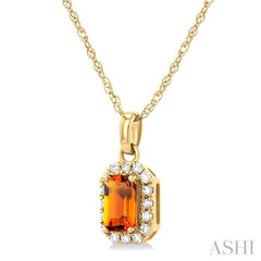 5x3 MM Octagonal Shape Citrine and 1/20 Ctw Single Cut Diamond Halo Semi-Precious Pendant with Chain in 10K Yellow Gold 5x3 MM Octagonal Shape Citrine and 1/20 Ctw Single Cut Diamond Halo Semi-Precious Pendant with Chain in 10K Yellow Gold
