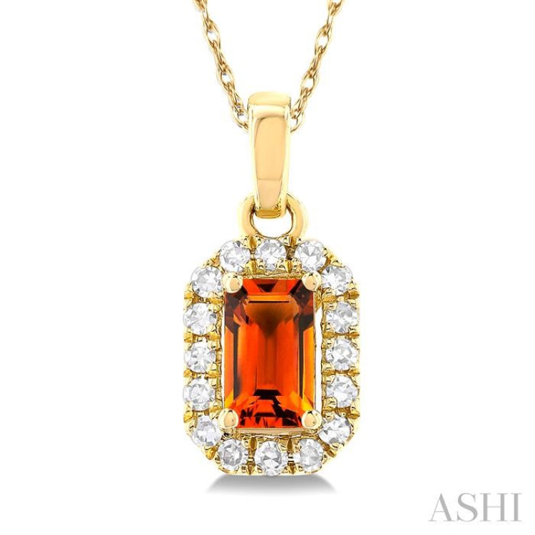 5x3 MM Octagonal Shape Citrine and 1/20 Ctw Single Cut Diamond Halo Semi-Precious Pendant with Chain in 10K Yellow Gold 5x3 MM Octagonal Shape Citrine and 1/20 Ctw Single Cut Diamond Halo Semi-Precious Pendant with Chain in 10K Yellow Gold