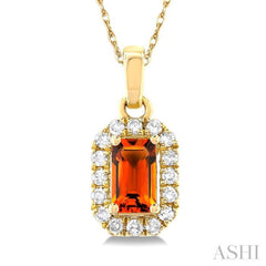 5x3 MM Octagonal Shape Citrine and 1/20 Ctw Single Cut Diamond Halo Semi-Precious Pendant with Chain in 10K Yellow Gold 5x3 MM Octagonal Shape Citrine and 1/20 Ctw Single Cut Diamond Halo Semi-Precious Pendant with Chain in 10K Yellow Gold
