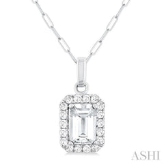 6x4 MM Octagonal Shape White Topaz and 1/6 Ctw Round Cut Diamond Halo Semi-Precious Pendant with Chain in 10K White Gold 6x4 MM Octagonal Shape White Topaz and 1/6 Ctw Round Cut Diamond Halo Semi-Precious Pendant with Chain in 10K White Gold