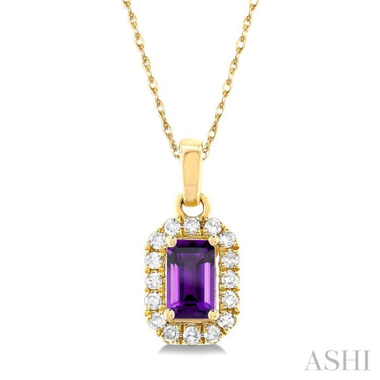 5x3 MM Octagonal Shape Amethyst and 1/20 Ctw Single Cut Diamond Halo Semi-Precious Pendant with Chain in 10K Yellow Gold 5x3 MM Octagonal Shape Amethyst and 1/20 Ctw Single Cut Diamond Halo Semi-Precious Pendant with Chain in 10K Yellow Gold