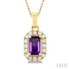 5x3 MM Octagonal Shape Amethyst and 1/20 Ctw Single Cut Diamond Halo Semi-Precious Pendant with Chain in 10K Yellow Gold 5x3 MM Octagonal Shape Amethyst and 1/20 Ctw Single Cut Diamond Halo Semi-Precious Pendant with Chain in 10K Yellow Gold