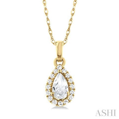 5x3 MM Pear Shape White Topaz and 1/20 Ctw Single Cut Diamond Halo Semi-Precious Pendant with Chain in 14K Yellow Gold 5x3 MM Pear Shape White Topaz and 1/20 Ctw Single Cut Diamond Halo Semi-Precious Pendant with Chain in 14K Yellow Gold