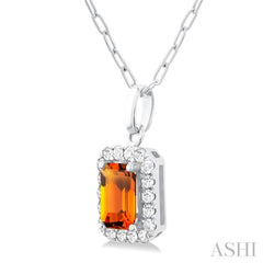 6x4 MM Octagonal Shape Citrine and 1/6 Ctw Round Cut Diamond Halo Semi-Precious Pendant with Chain in 10K White Gold 6x4 MM Octagonal Shape Citrine and 1/6 Ctw Round Cut Diamond Halo Semi-Precious Pendant with Chain in 10K White Gold