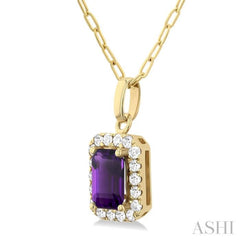 6x4 MM Octagonal Shape Amethyst and 1/6 Ctw Round Cut Diamond Halo Semi-Precious Pendant with Chain in 14K Yellow Gold 6x4 MM Octagonal Shape Amethyst and 1/6 Ctw Round Cut Diamond Halo Semi-Precious Pendant with Chain in 14K Yellow Gold