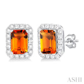 6x4 MM Octagonal Shape Citrine and 1/4 Ctw Round Cut Diamond Halo Semi-Precious Stud Earrings in 10K White Gold