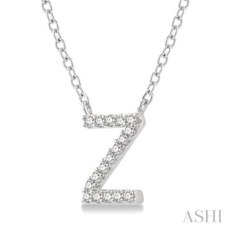 1/20 Ctw Initial 'Z' Round Cut Diamond Pendant With Chain in 14K White Gold 1/20 Ctw Initial 'Z' Round Cut Diamond Pendant With Chain in 14K White Gold