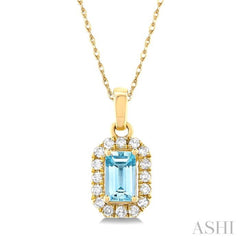 5x3 MM Octagonal Shape Aquamarine and 1/20 Ctw Single Cut Diamond Halo Semi-Precious Pendant with Chain in 10K Yellow Gold 5x3 MM Octagonal Shape Aquamarine and 1/20 Ctw Single Cut Diamond Halo Semi-Precious Pendant with Chain in 10K Yellow Gold