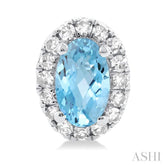 5x3 MM Oval Shape Aquamarine and 1/8 Ctw Round Cut Diamond Halo Semi-Precious Stud Earrings in 10K White Gold