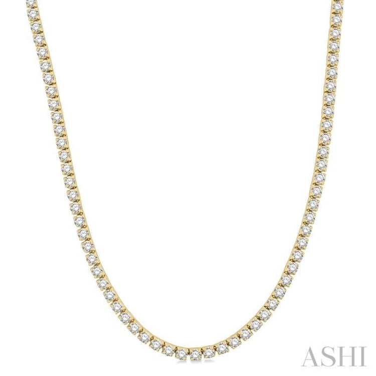 10 Ctw Round Cut Diamond Tennis Necklace in 14K Yellow Gold 10 Ctw Round Cut Diamond Tennis Necklace in 14K Yellow Gold