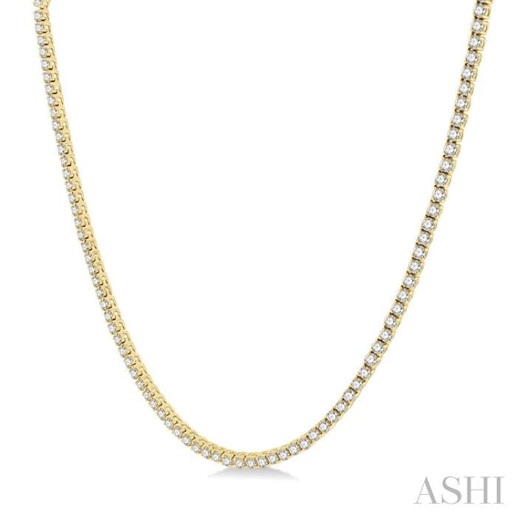 10 Ctw Round Cut Diamond Tennis Necklace in 14K Yellow Gold 10 Ctw Round Cut Diamond Tennis Necklace in 14K Yellow Gold